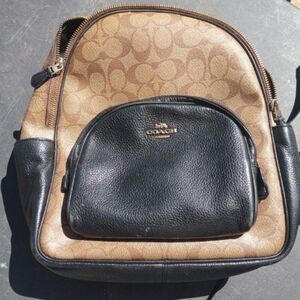 Coach Monogram Canvas Backpack with Black Leather Trim
